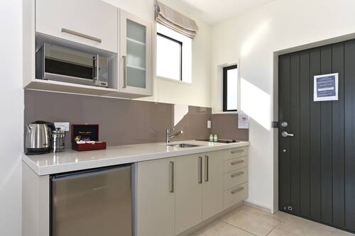 Fridge, microwave, stovetop, espresso maker