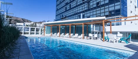 Outdoor pool, sun loungers