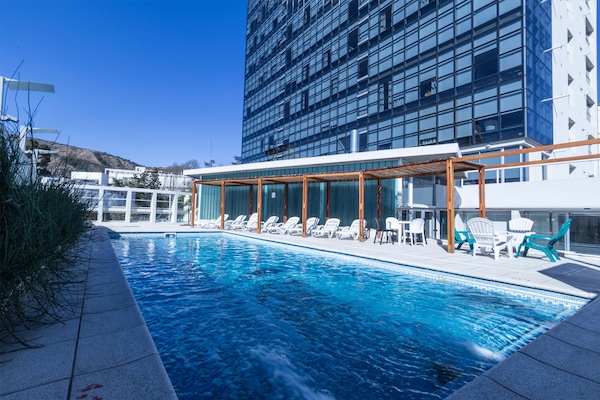 Outdoor pool, pool loungers