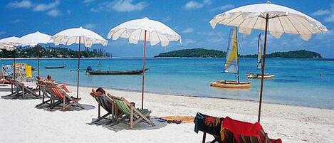 On the beach, white sand, beach bar