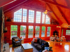 Smart TV, fireplace, video games, DVD player