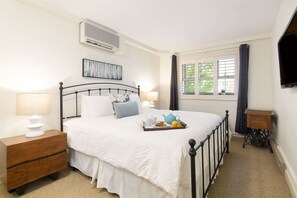 2 bedrooms, memory-foam beds, desk, iron/ironing board