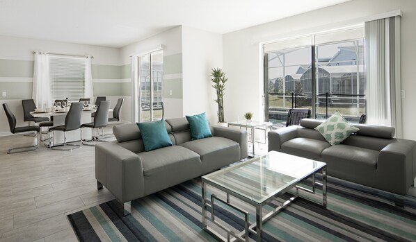 House, Multiple Beds, Private Pool, Pool View | Living room | TV - Lovely 6Bd Spa Gm Pool Hm Champions Gate-8986ccd (Davenport)