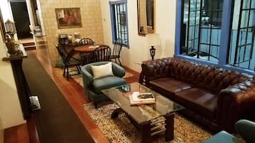 Smart TV, fireplace, DVD player, foosball