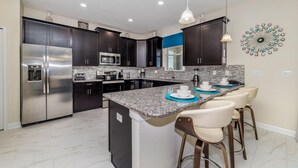 House, Multiple Beds, Private Pool, Pool View | Private kitchen | Coffee/tea maker, fridge, microwave, stovetop - Lovely 6Bd Hm Pool Spa Gm Rm Champions Gate-1505mb (Davenport)