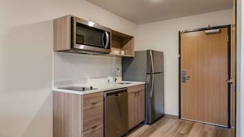 Desk, laptop workspace, blackout curtains, free WiFi