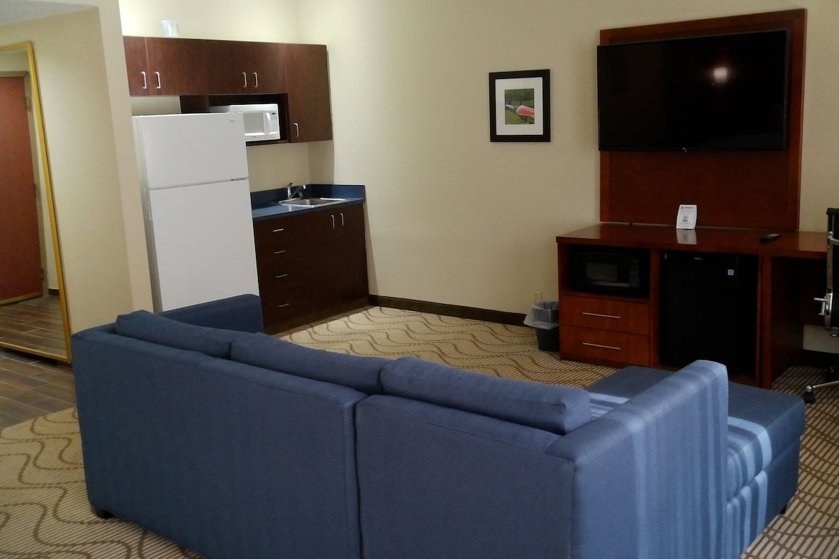 suite, 1 king bed, non smoking | 1 bedroom, desk, laptop workspace, iron/ironing board