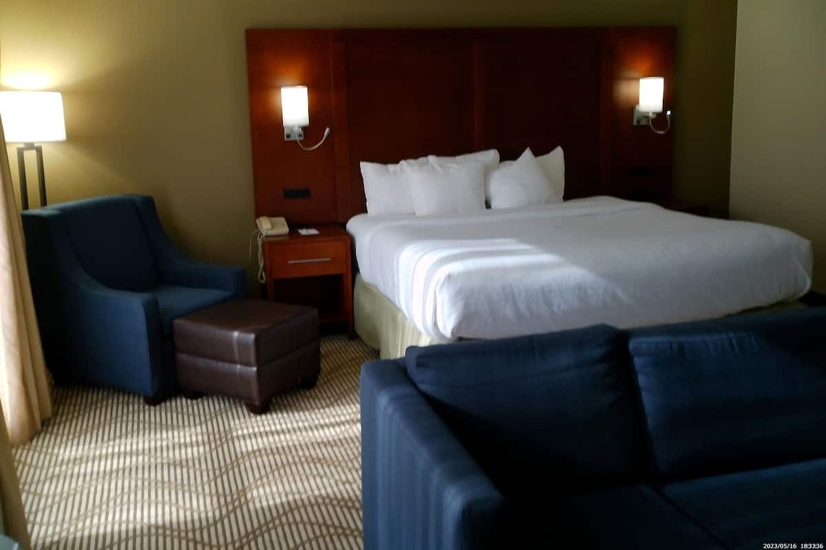 suite, 1 king bed, non smoking | 1 bedroom, desk, laptop workspace, iron/ironing board