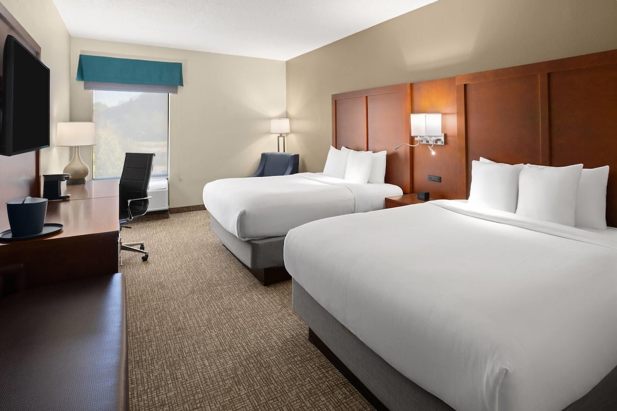 Room, 2 Queen Beds, Non Smoking | 1 bedroom, desk, laptop workspace, iron/ironing board