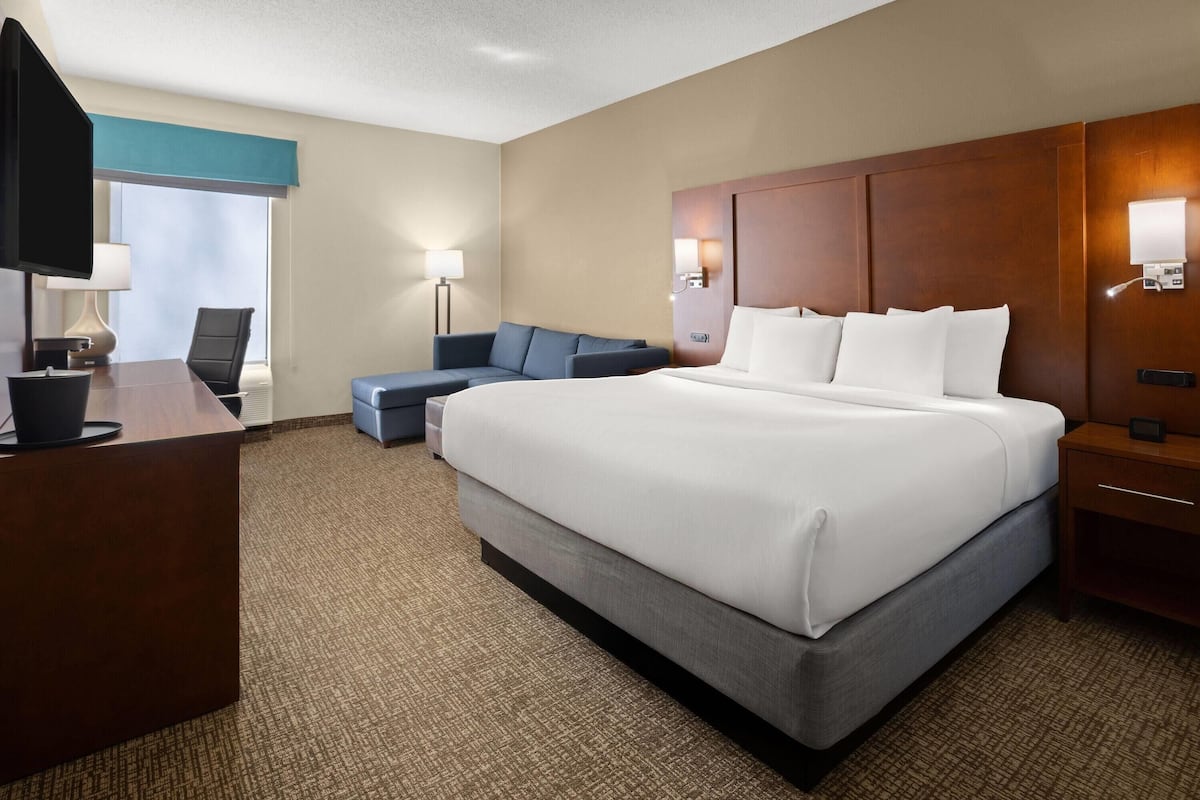 Room, 1 King Bed, Non Smoking | 1 bedroom, desk, laptop workspace, iron/ironing board