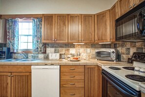 Fridge, microwave, oven, dishwasher