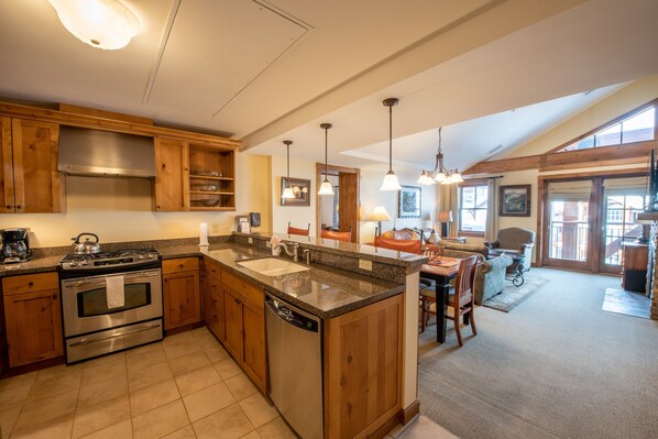 Fridge, microwave, oven, dishwasher