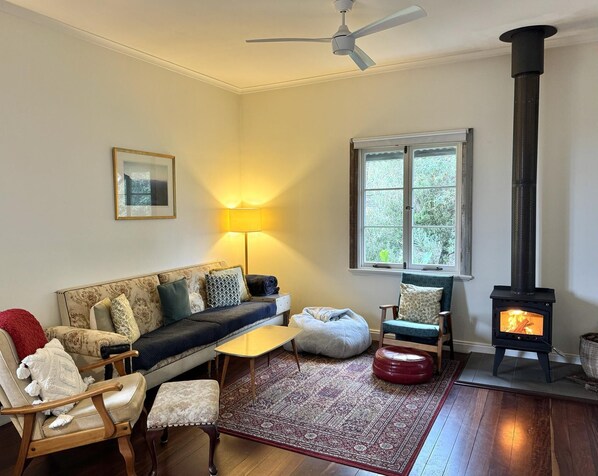 Smart-TV, Kamin, DVD-Player, Bücher