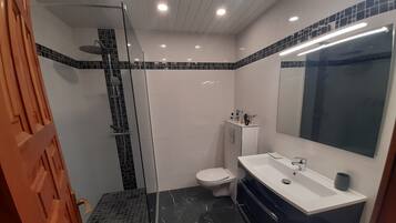 Een haardroger, handdoeken, toiletpapier