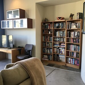 Smart TV, DVD player, books, video library