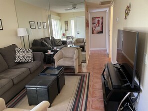 Smart TV, DVD player, video library, stereo