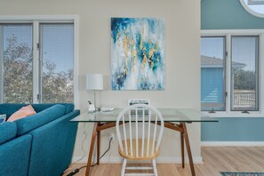 Flat-screen TV, fireplace, DVD player, foosball