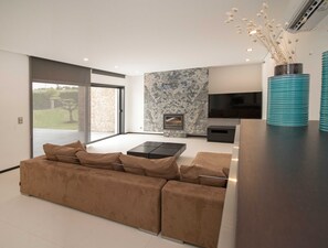 TV, fireplace