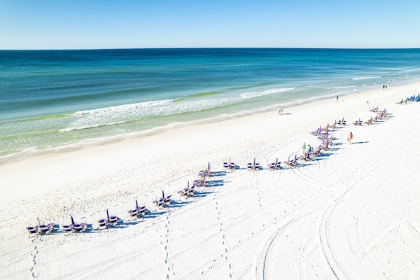 On the beach, sun loungers