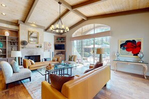 TV, fireplace, DVD player, books