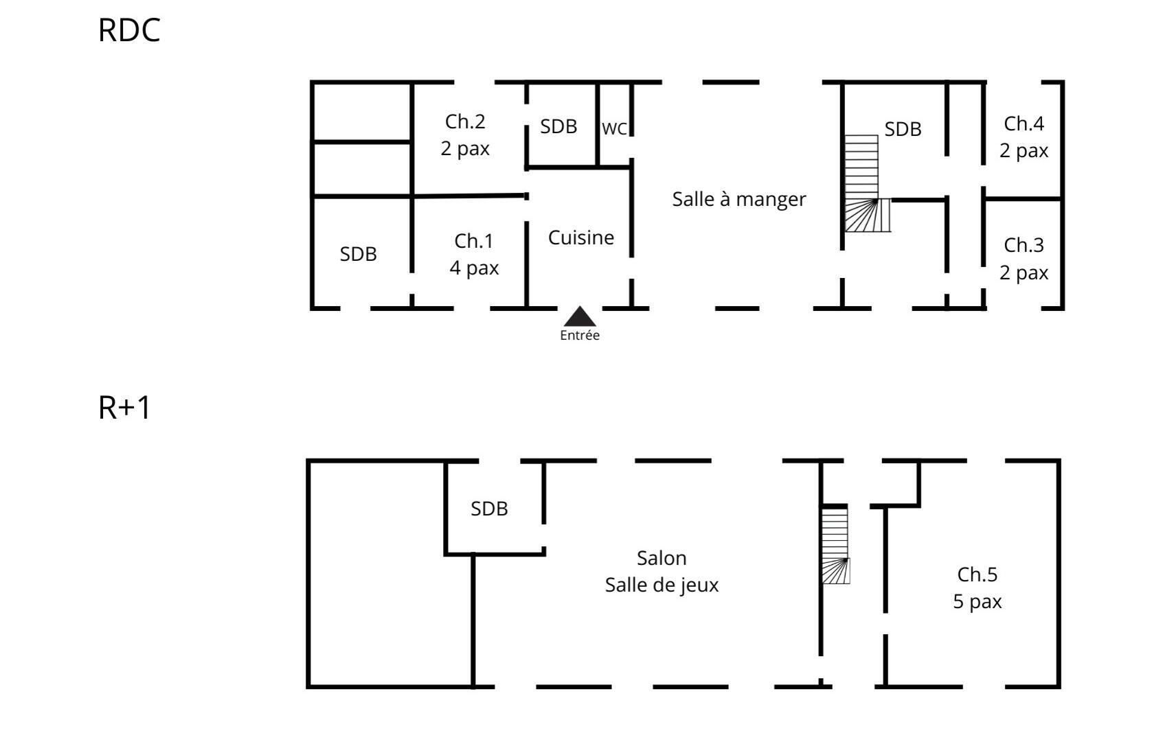 Plànols d'aules per a dos layouts d'hotel, planta baixa i primer pis, amb habitacions i serveis identificats.