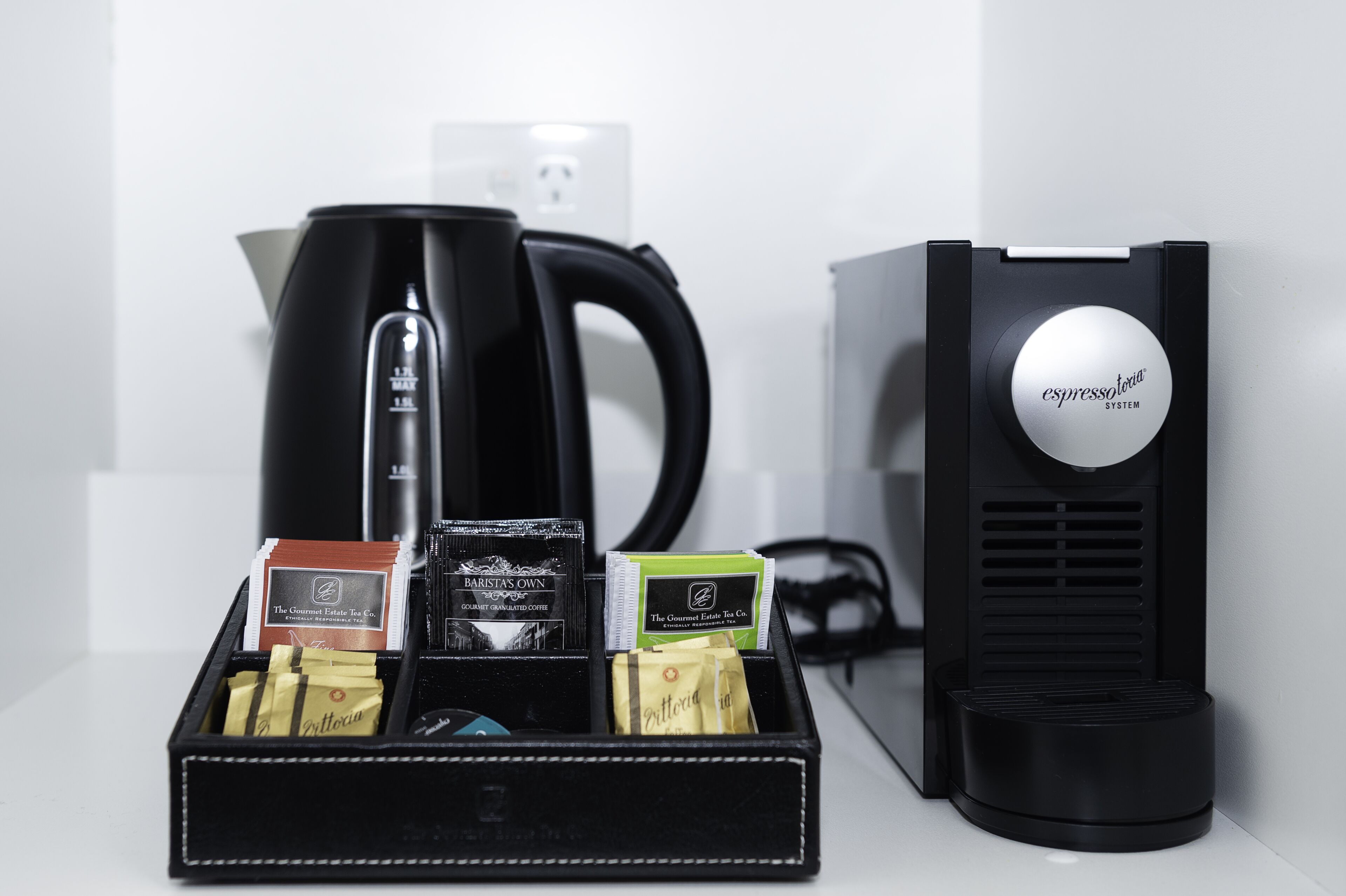 hotel room with balcony | private kitchenette | espresso maker, coffee/tea maker, electric kettle, high chair