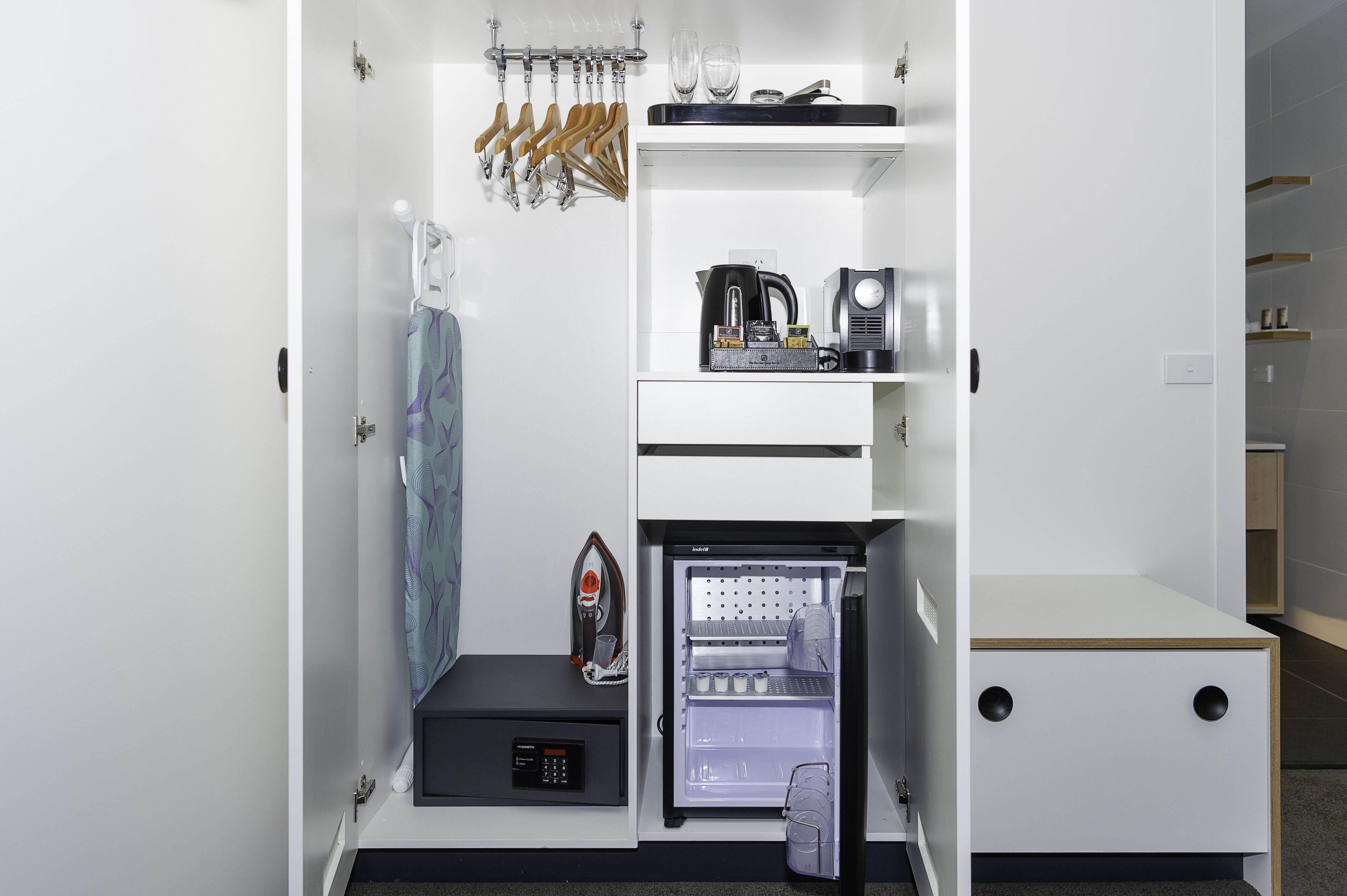 hotel room with balcony | wardrobe