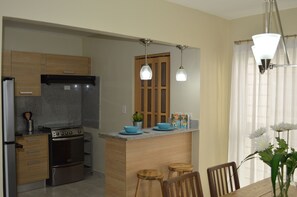 Fridge, microwave, oven, dishwasher