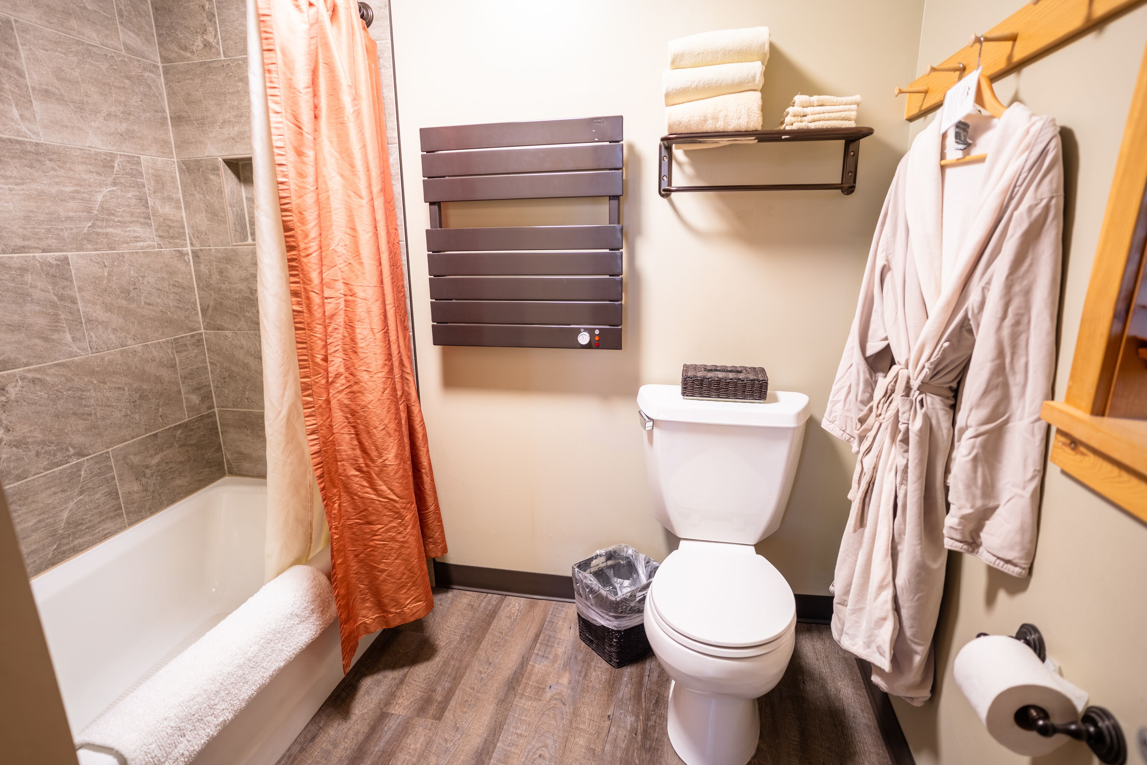 shower, bathrobes, towels