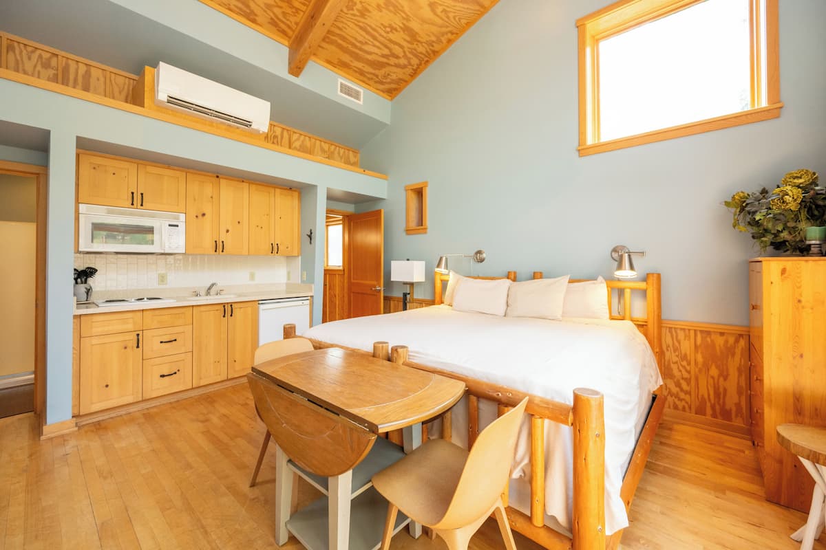 King Kitchenette Cabin | Private kitchen | Fridge, electric kettle, highchair