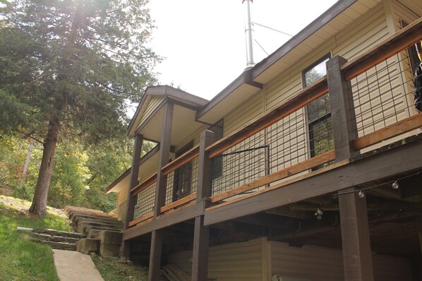 A traditional Japanese-style building with wooden beams and tatami mat flooring.