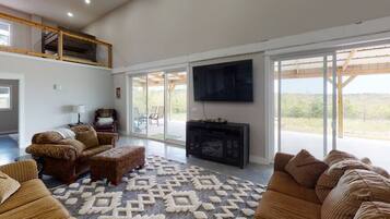 Smart TV, fireplace, video games, foosball