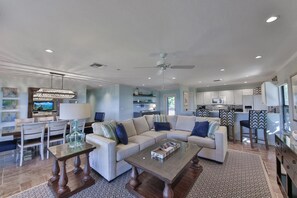 House, Multiple Beds, Private Pool, Ocean View | Living room | TV - South Seas Homes of Distinction Beach Home 15 (Captiva)