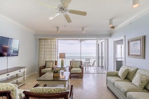 House, Multiple Beds, Private Pool, Ocean View | Living room | TV - South Seas Homes of Distinction Seabreeze 1253 Condo (Captiva)