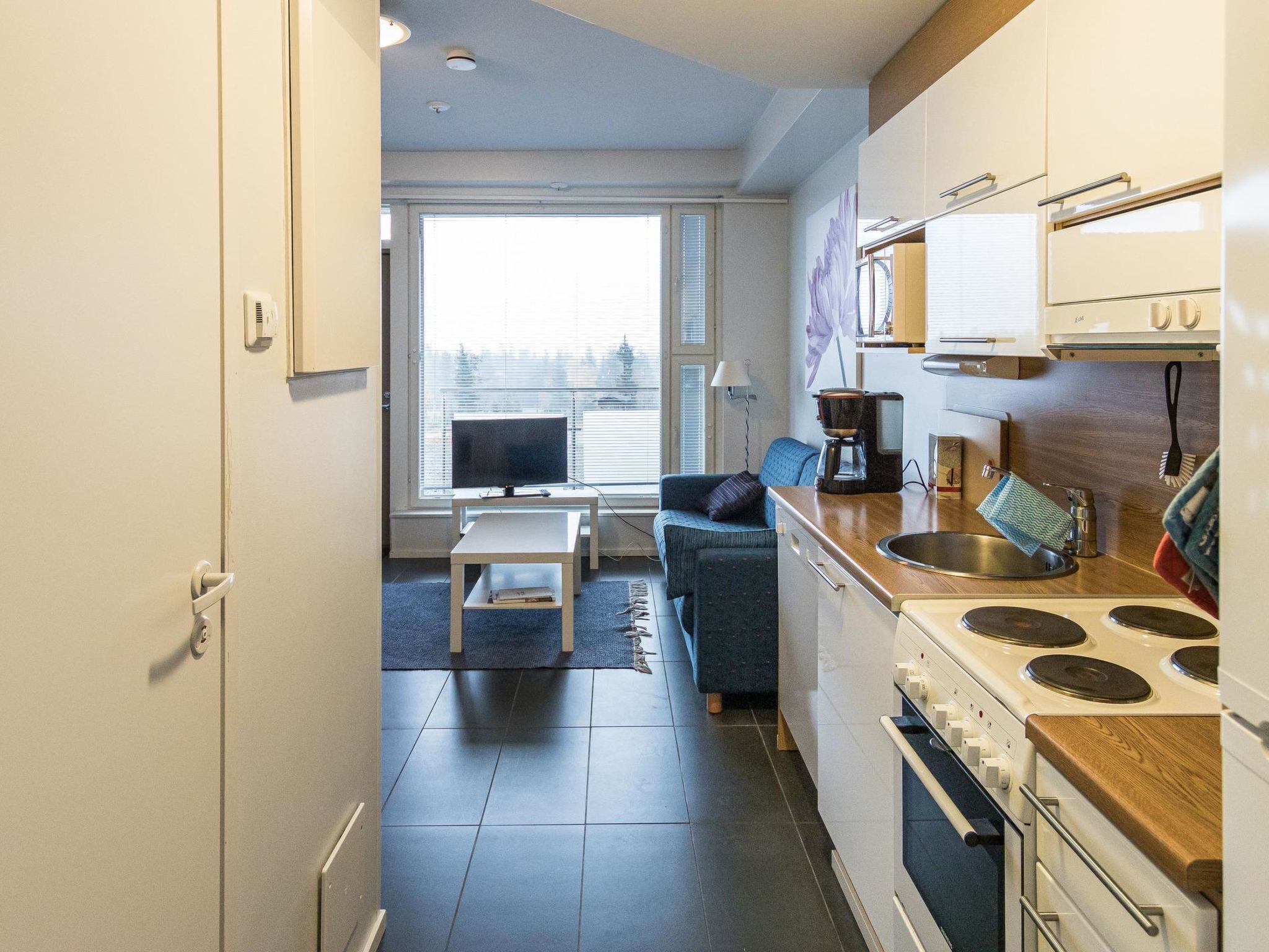 Fridge, microwave, dishwasher, cookware/dishes/utensils