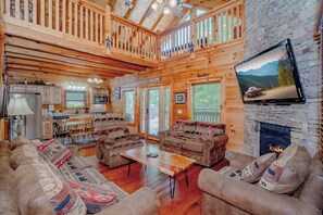 TV, fireplace, video games, DVD player