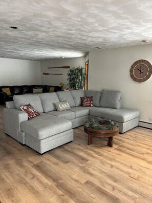 Smart TV, fireplace, video games, foosball