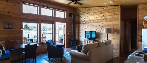 TV, fireplace, DVD player, video library