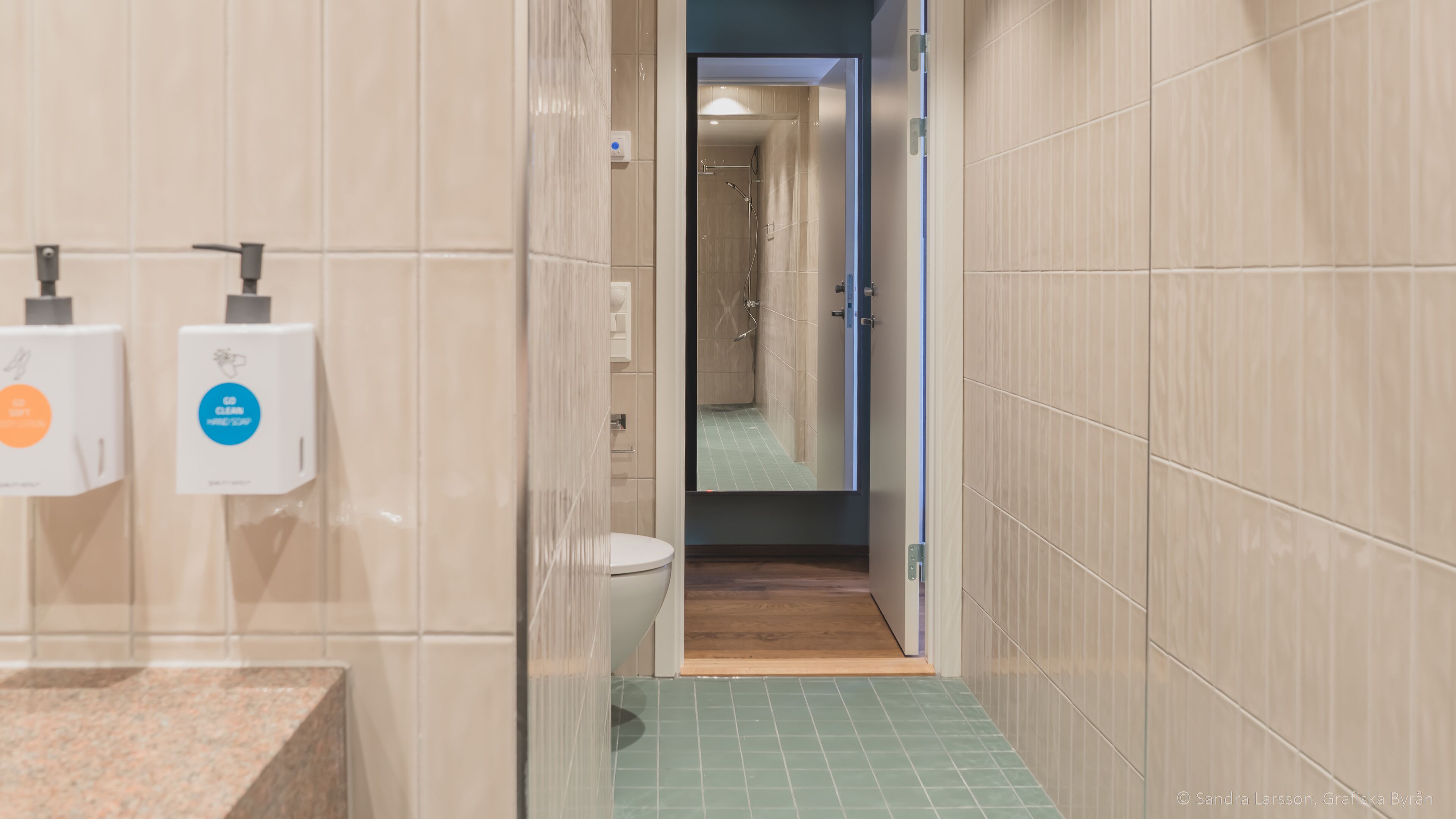 free toiletries, hair dryer, heated floors, towels