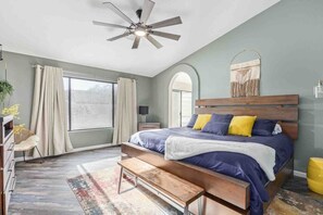 2 bedrooms, desk, iron/ironing board, travel cot