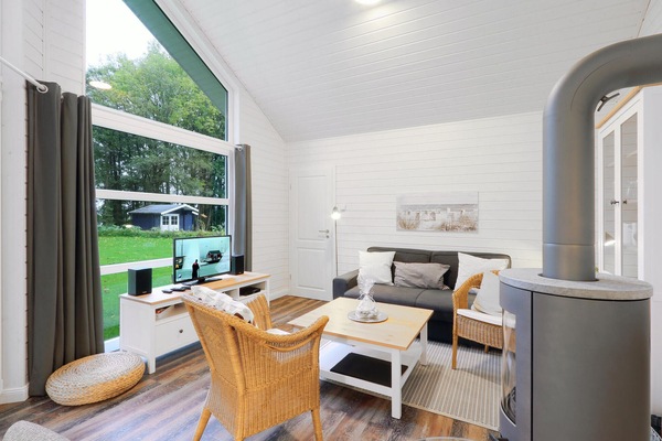 Una televisión, una chimenea