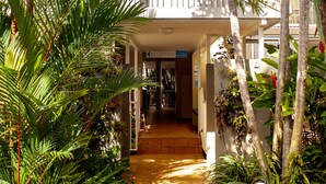 A pathway leading to a building with a balcony, surrounded by lush tropical plants. - Muse- Luxe Apartment in Port Douglas (Port Douglas)