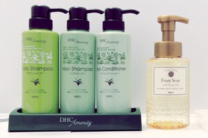 Combined shower/tub, free toiletries, hair dryer, slippers