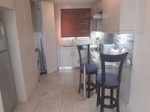 Fridge, microwave, stovetop, electric kettle