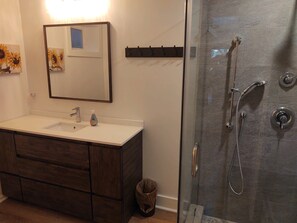 Ensemble douche/baignoire, sèche-cheveux, bidet, serviettes fournies