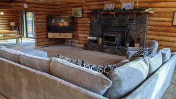 Tv, eldstad, Netflix och dvd-spelare