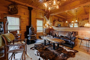 TV, fireplace, DVD player, books - Bearfeet Retreat | Log Cabin in the Blue Ridge Mountains (Marshall)