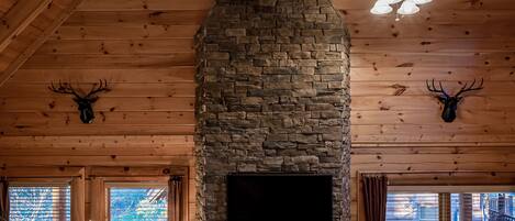 Premium Cabin | Living area | 32-inch Smart TV with satellite channels, TV, fireplace