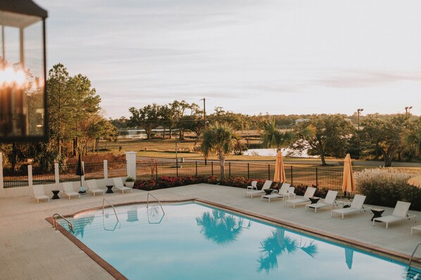 Outdoor pool, sun loungers