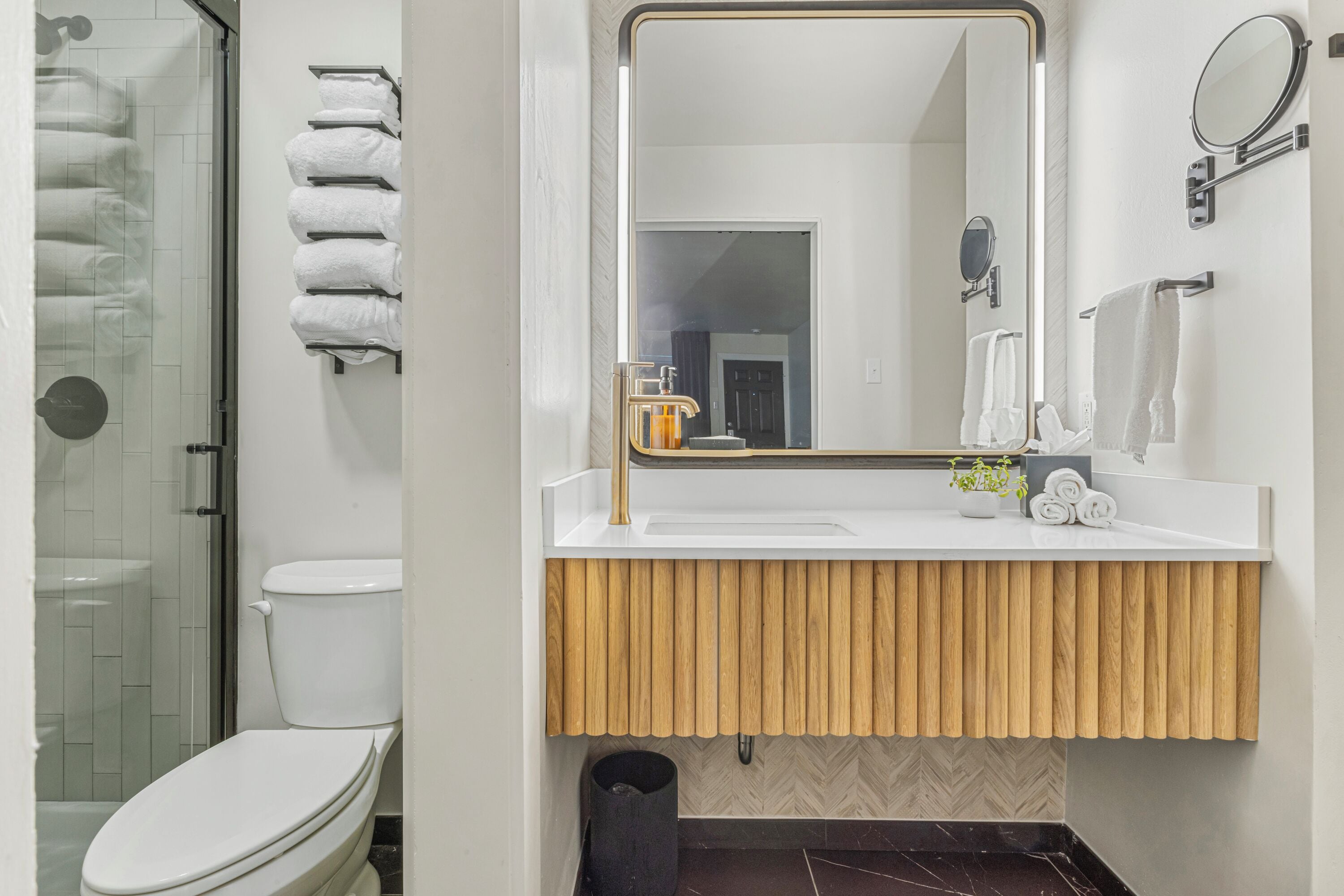 double queen | bathroom | free toiletries, hair dryer, towels, soap